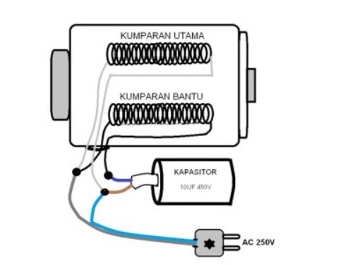 Diagram Sambungan Kabel Kapasitor ke Pompa Air