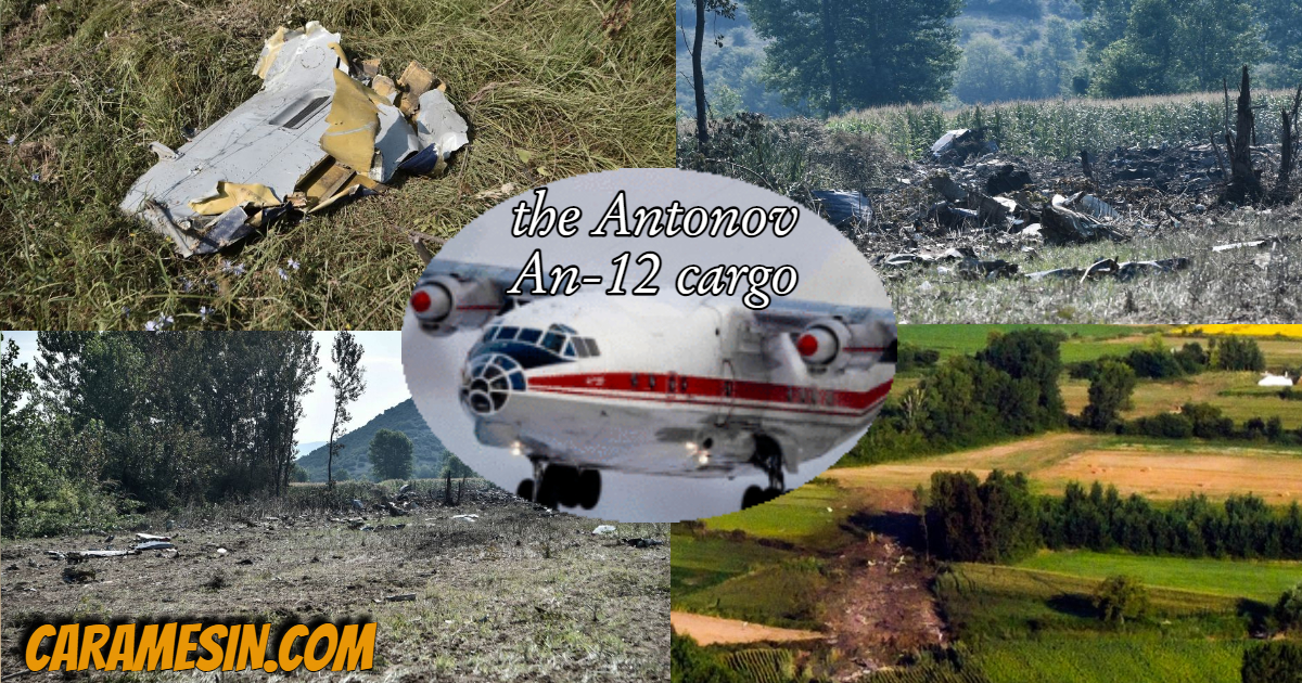 The wreckage of the Antonov An-12 cargo plane that crashed in Greece